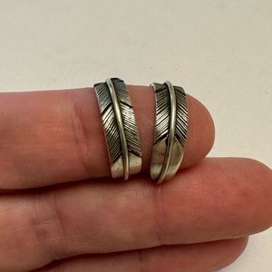 Sterling silver feather half hoop earrings